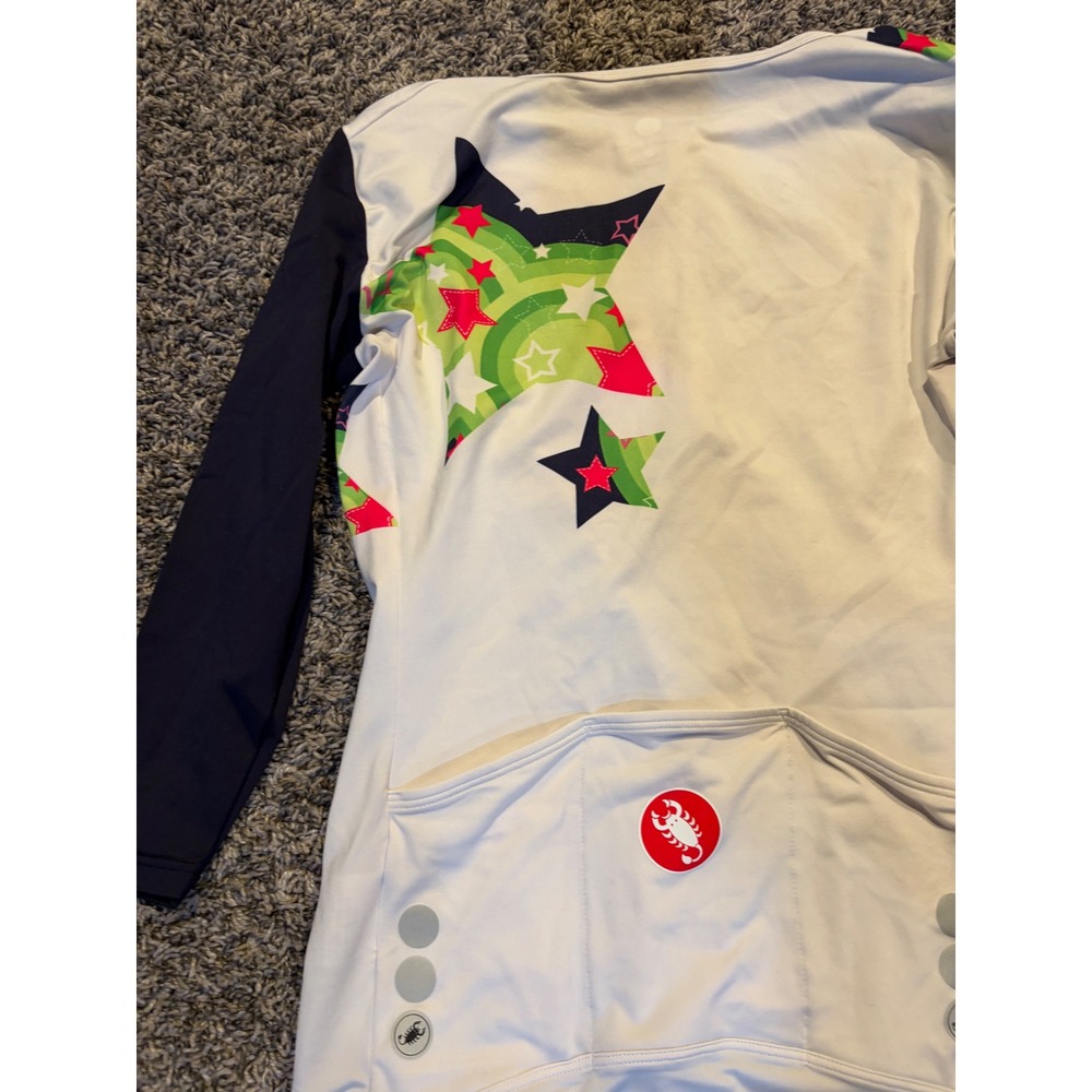 Castelli Womens Long Sleeve Cycling Jersey White Navy Star Graphic Size M USA